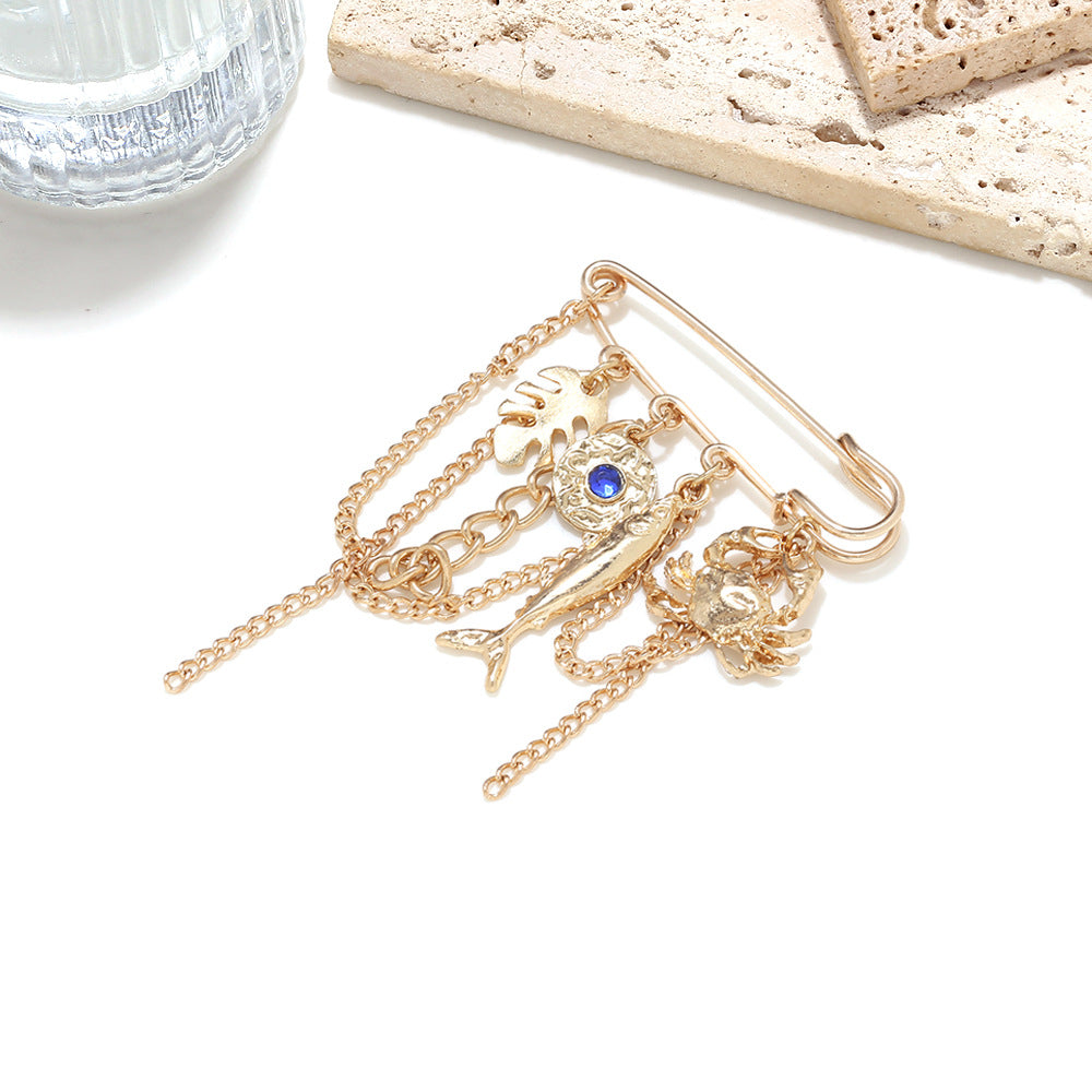 DIY Ocean Marine Life Safety Pin Brooch Kit Gold Tone Nautical Charm Jewelry Set