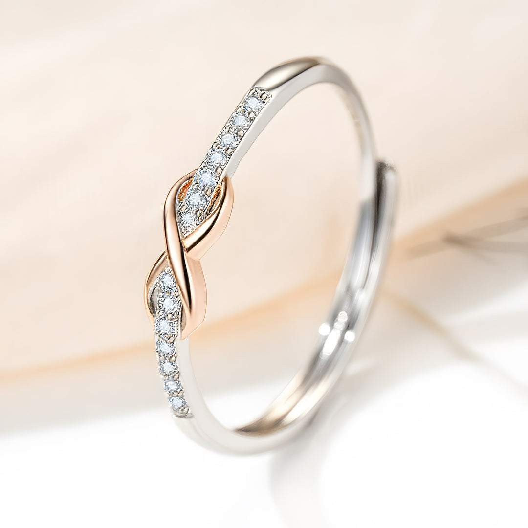 Twisted Knot Diamond Ring, Two-Tone Sterling Silver Adjustable Ring for Women