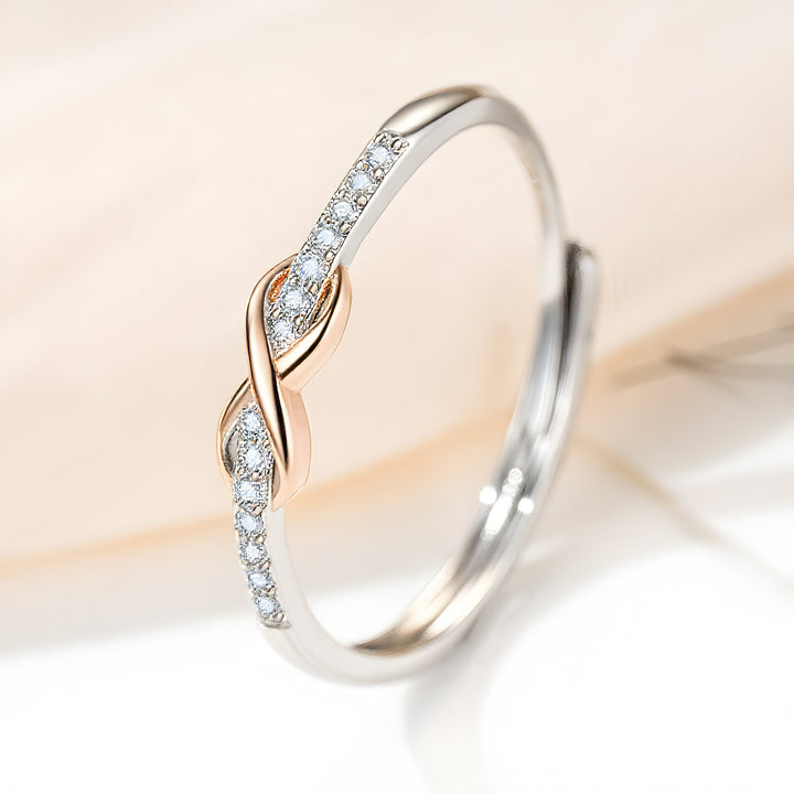Twisted Knot Diamond Ring, Two-Tone Sterling Silver Adjustable Ring for Women