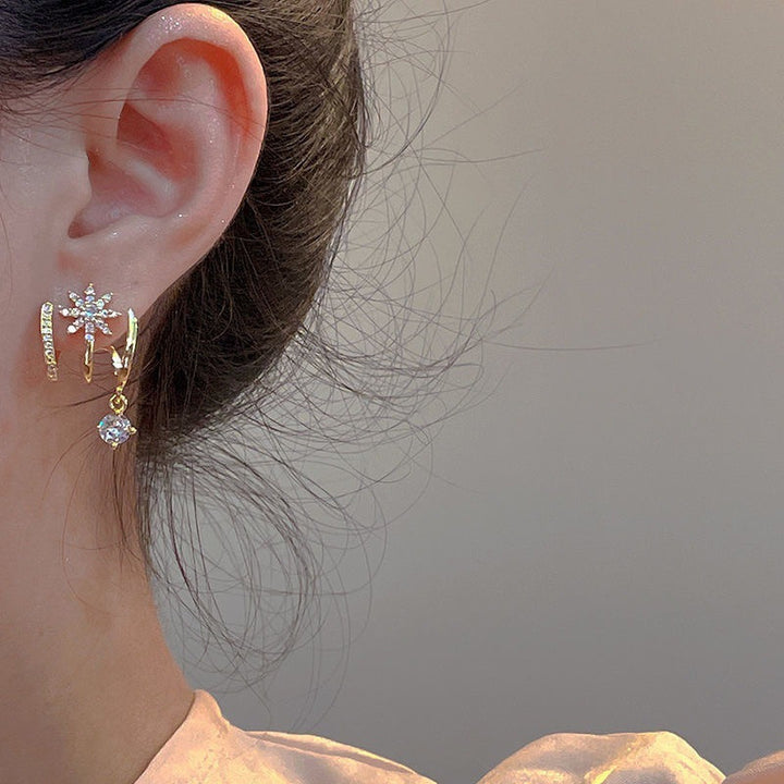 Plated Starburst Diamond Drop Earrings Sterling Silver Post Cuff Earrings for Women