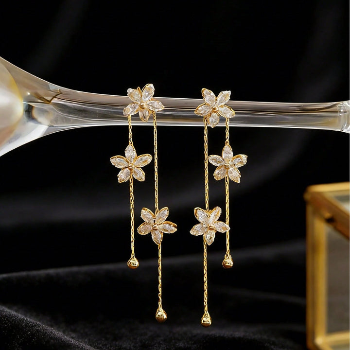 S925 Sterling Silver Flower Drop Earrings Asymmetric Diamond Dangle Earrings for Women