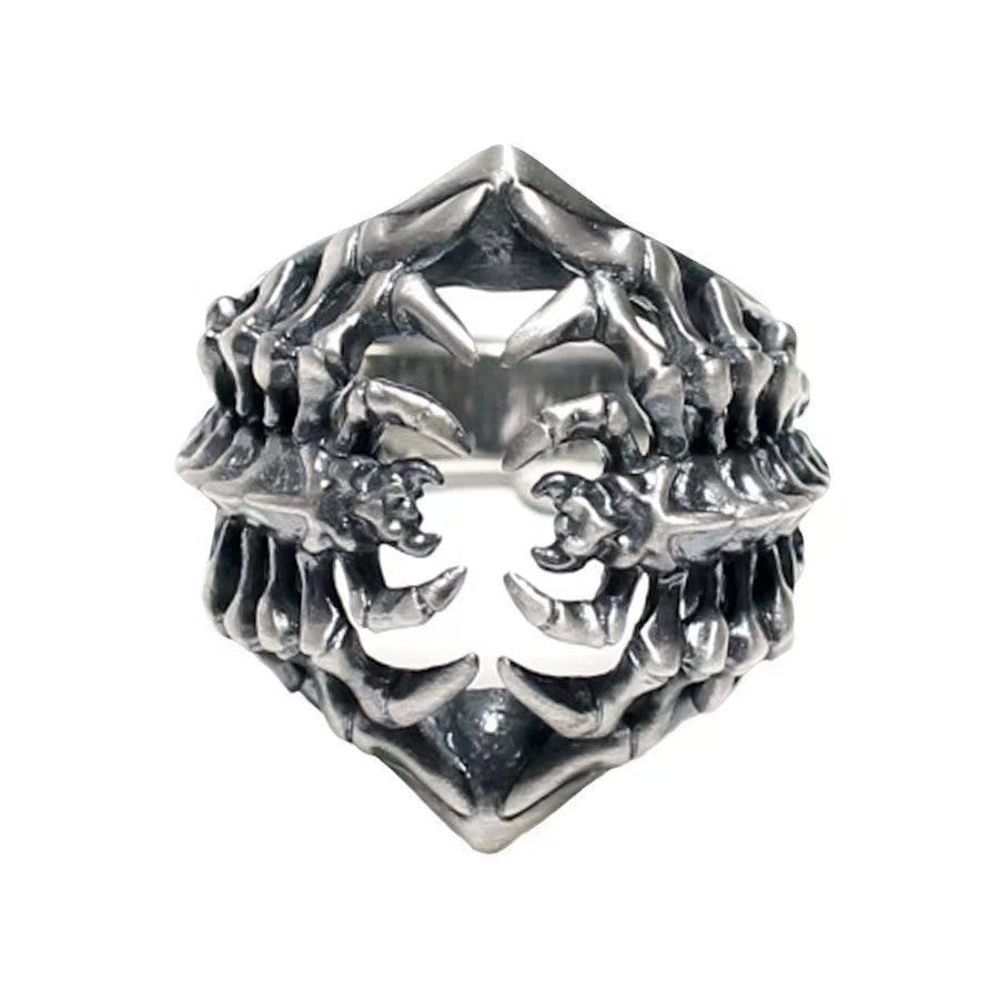 Punk Gothic Men's Sterling Silver Rings | Edgy Hip Hop Adjustable Statement Jewelry