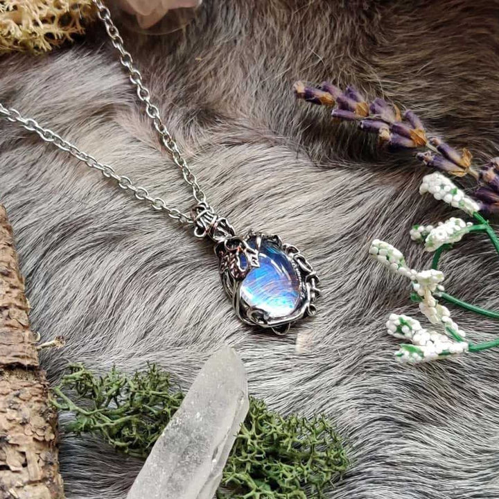 Vintage Thorn & Aurora Opal Necklace Antique Silver Gothic Witchy Choker