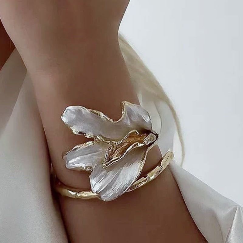Floral Gold Open Cuff Bracelet