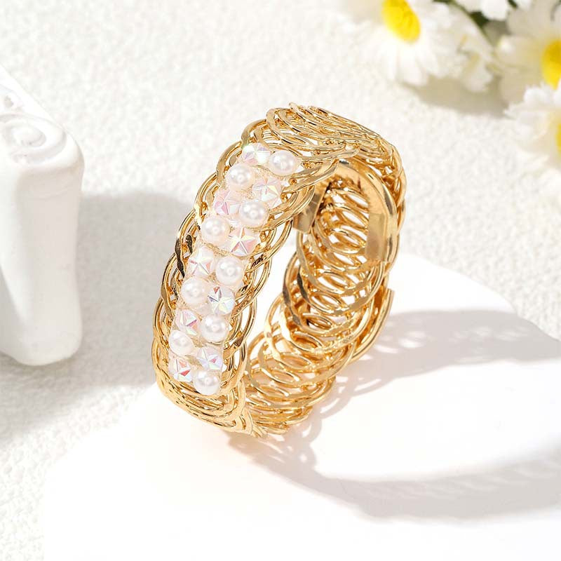 Vintage Pearl Crystal Cuff Bracelet