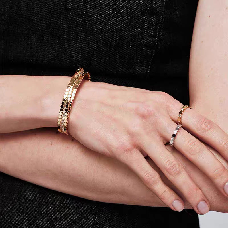 Minimalist Beaded Open Bangle Bracelet Rhinestone Luxury Chain Cuff Fashion Jewelry