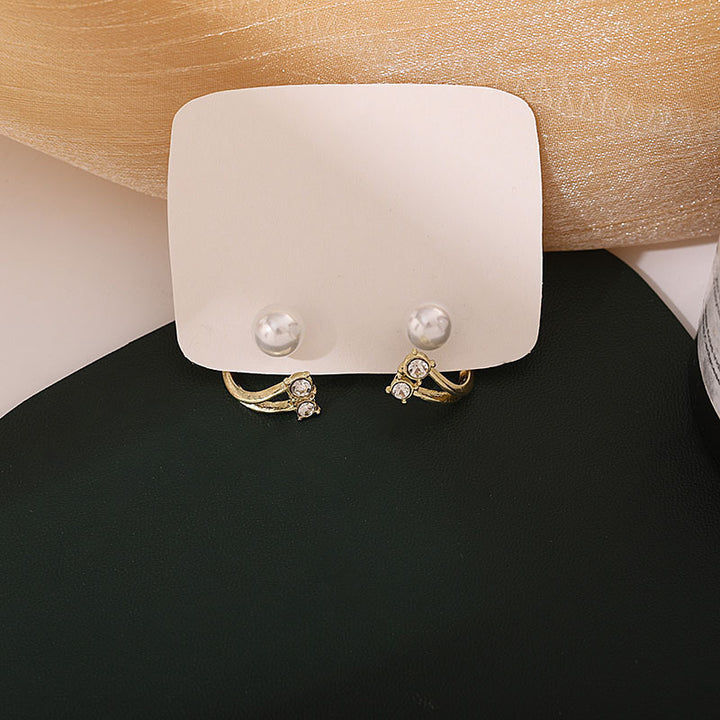 Two-Way Pearl & Crystal Stud Earrings Sterling Silver Post