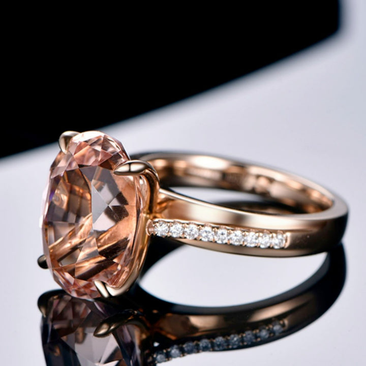 Oval Cut Peach Gemstone & Diamond Ring