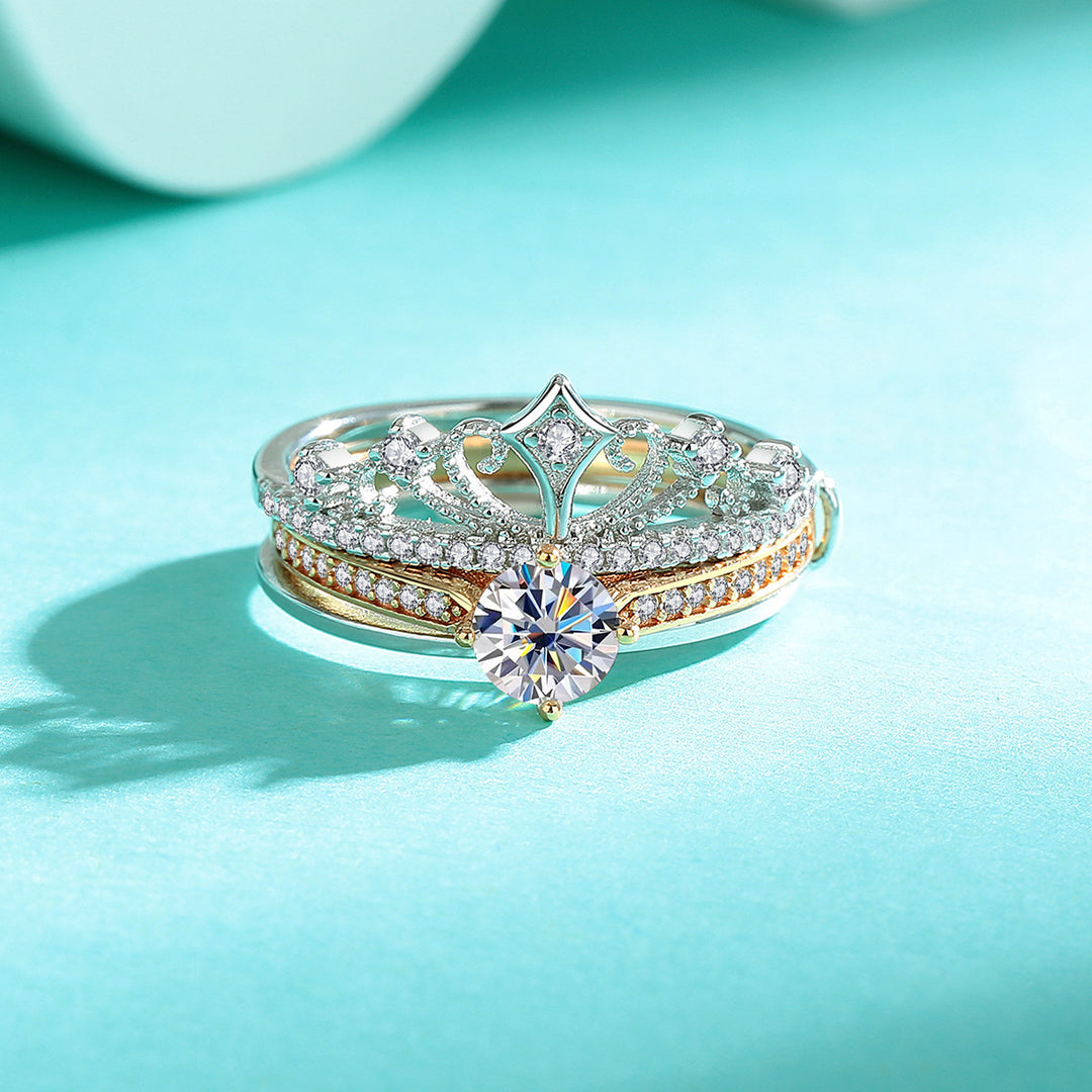 Two-Tone Castle Firework Stackable Ring Lace Hollow Double Layer Engagement Wedding Ring Set For Women