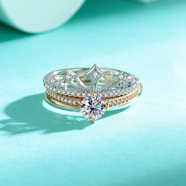 Two-Tone Castle Firework Stackable Ring Lace Hollow Double Layer Engagement Wedding Ring Set For Women