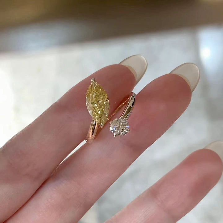Toi Et Moi Marquise Yellow Diamond & Round Diamond Ring