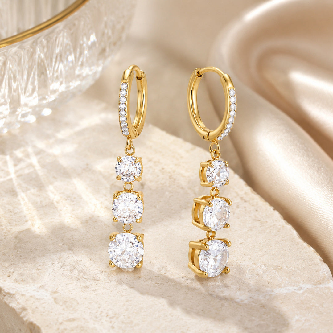 Triple Drop Diamond Hoop Earrings