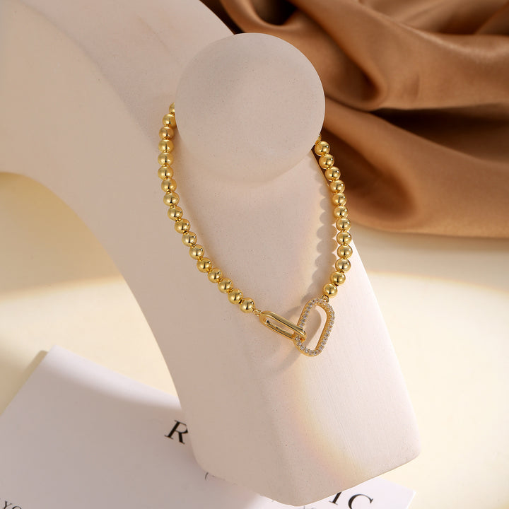 Minimalist Beaded Paperclip Bracelet & Necklace Set S925 Sterling Silver with Natural Diamonds