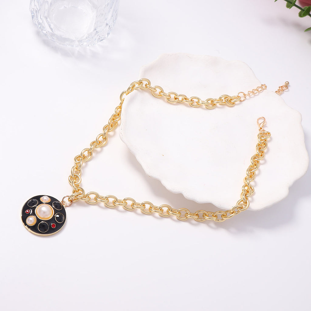 Black Gold Natural Pearl Gemstone Titanium Steel Jewelry Set