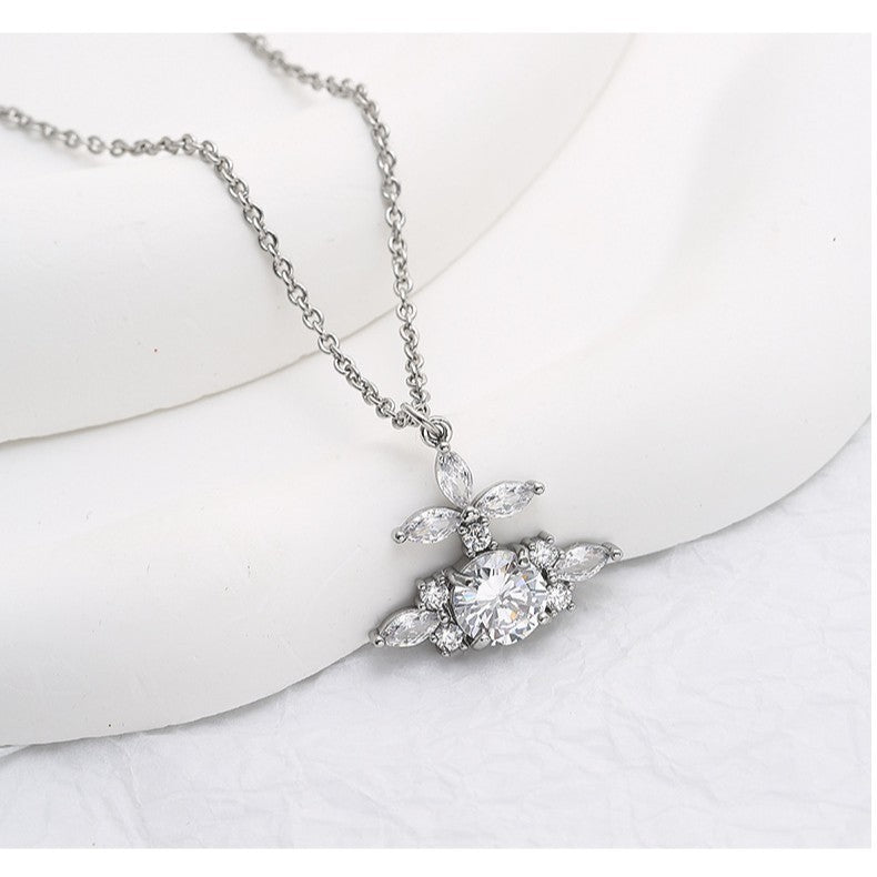 Diamond-Encrusted Saturn Pendant Necklace, Minimalist Collarbone Chain