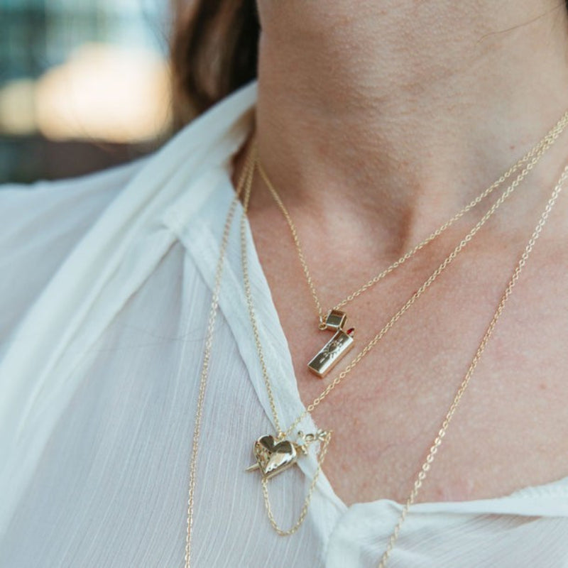 Lighter Shaped Pendant Necklace Sacred Heart Lighter Jewelry for Women