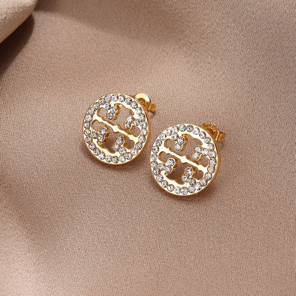 S925 Sterling Silver Hollow Circular Diamond Stud Earrings