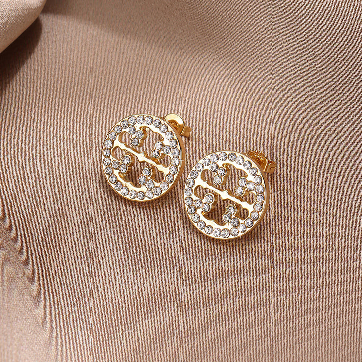 S925 Sterling Silver Hollow Circular Diamond Stud Earrings