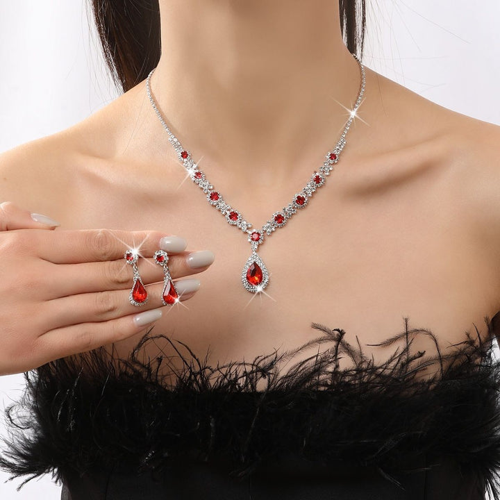 Teardrop Gemstone Jewelry Set Crystal Necklace and Earrings for Women