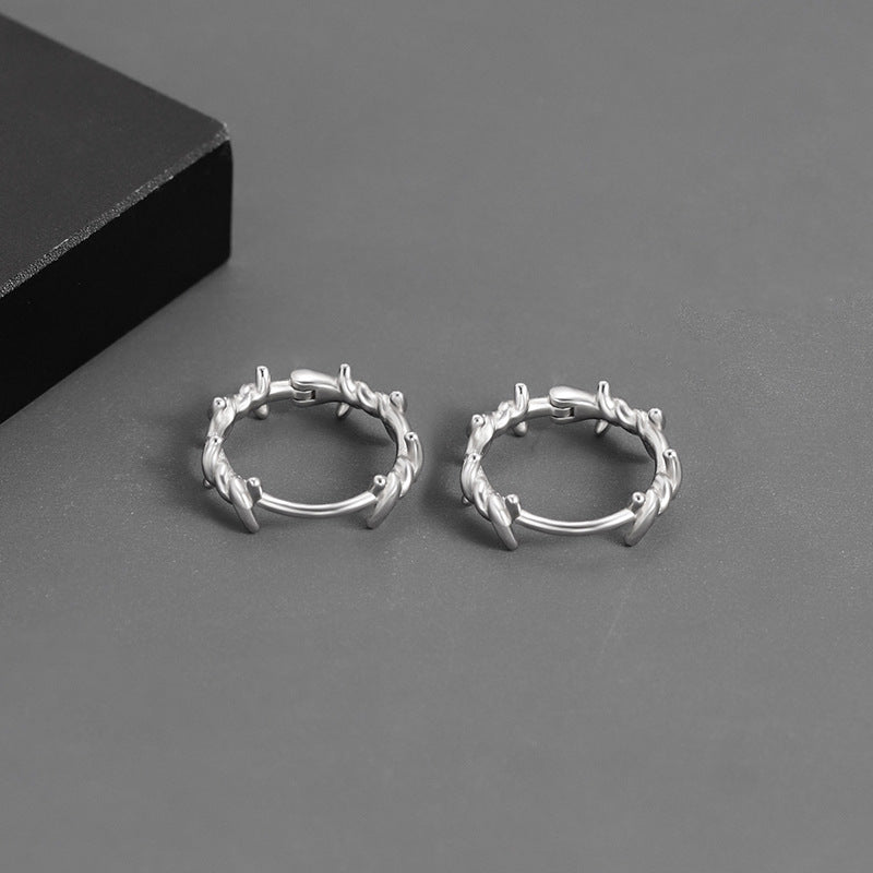 Barbed Wire Hoop Earrings, Minimalist Edgy Huggie Earrings