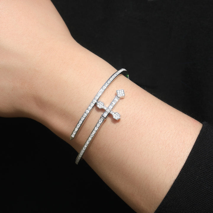 Minimalist Cross Cubic Diamond Open Bangle Bracelet