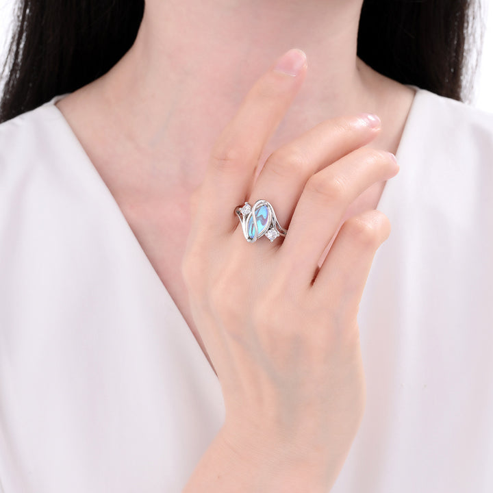S925 Sterling Silver Marquise Moonstone Ring With Diamond Accents Twisted Wave Band Ring For Women