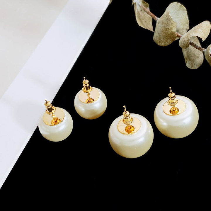 Classic Round Pearl Stud Earrings S925 Silver Post