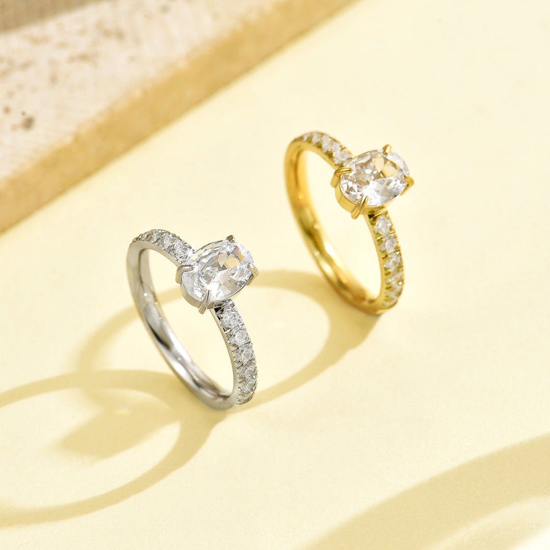 Oval Cut Pavé Band Solitaire Ring Classic Engagement Ring
