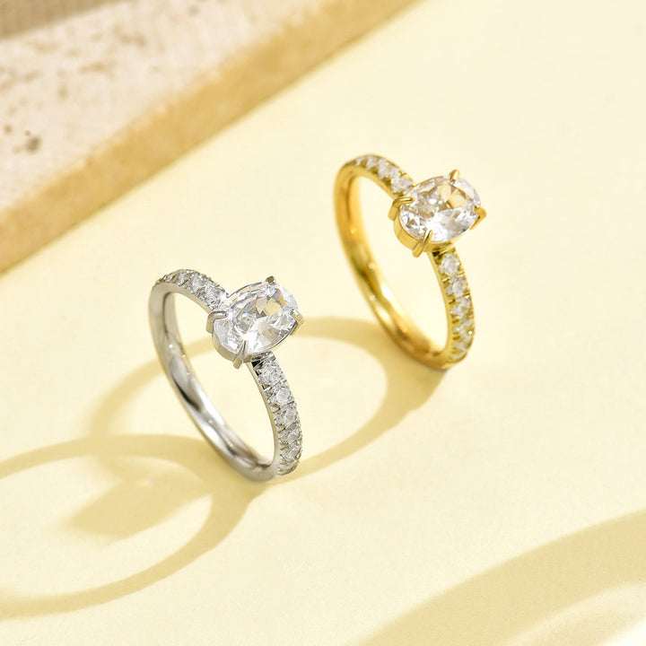 Oval Cut Pavé Band Solitaire Ring Classic Engagement Ring