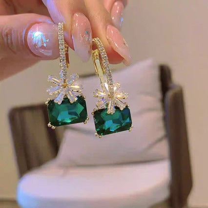 Minimalist Crystal Flower Drop Earrings