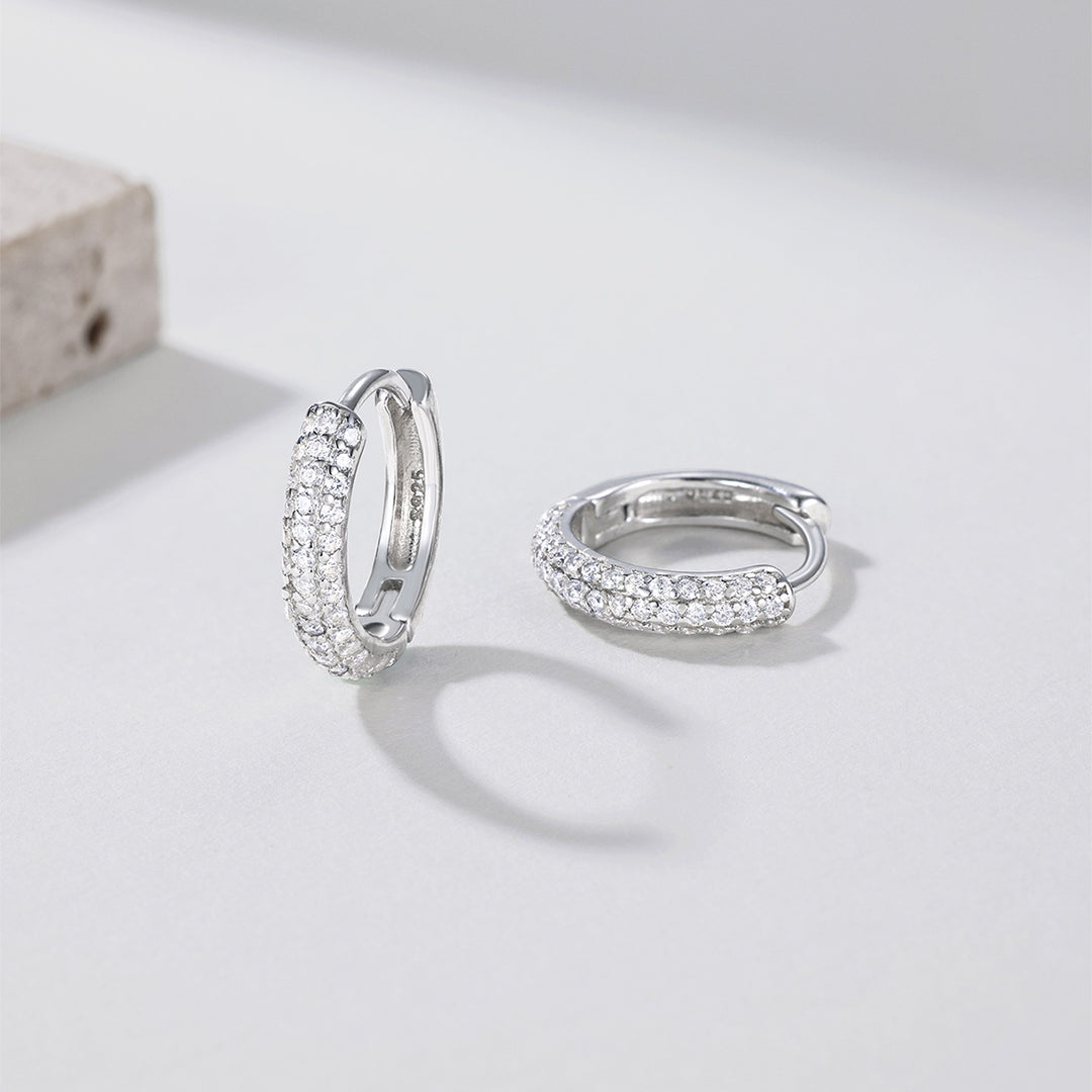 Double Row Pave Diamond Hoop Earrings