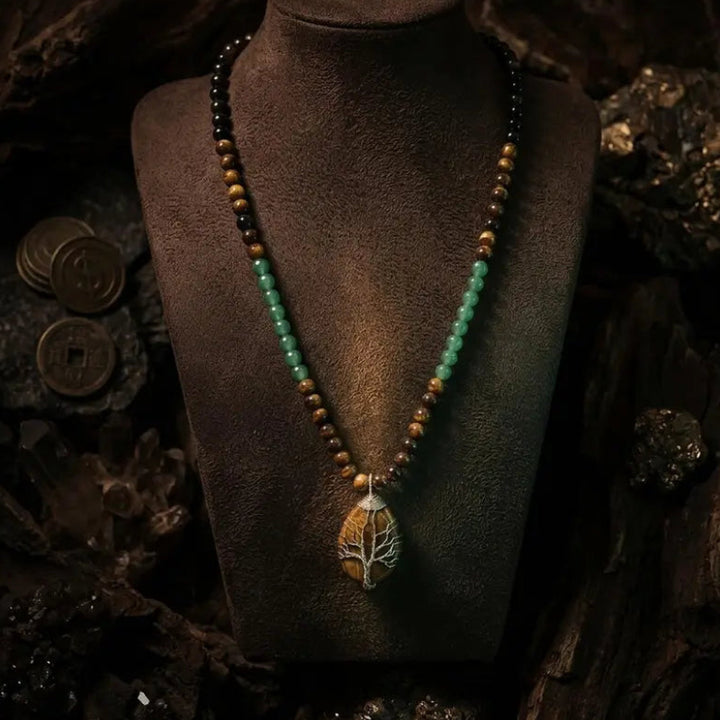 Tree Of Life Natural Gemstone Beaded Necklace Unisex Wealth Prosperity Statement Jewelry