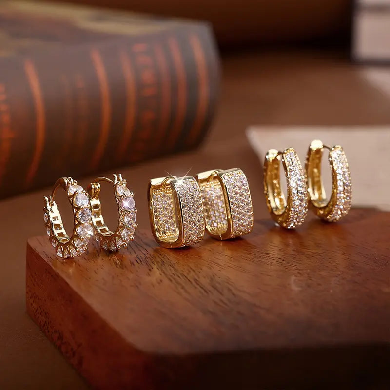 Diamond Hoop Earrings Set Multi Style Huggie Earring Pack Luxury Statement Ear Jewelry For Women Wedding Party Daily Dating Accessory