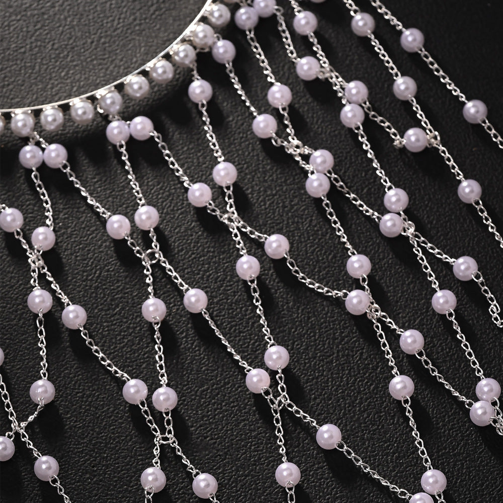 Bohemian Pearl Tassel Head Chain S925 Sterling Silver Bridal Hair Accessory