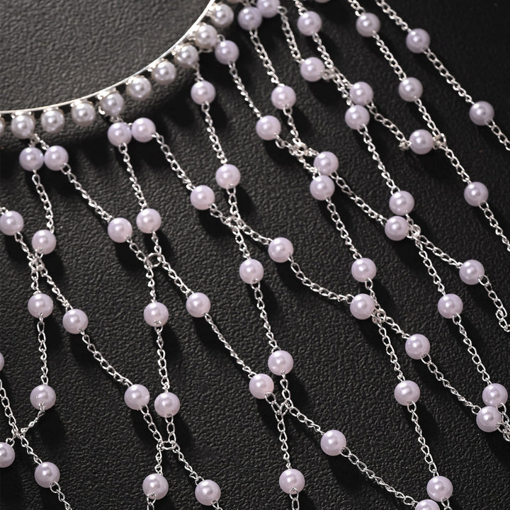 Bohemian Pearl Tassel Head Chain S925 Sterling Silver Bridal Hair Accessory