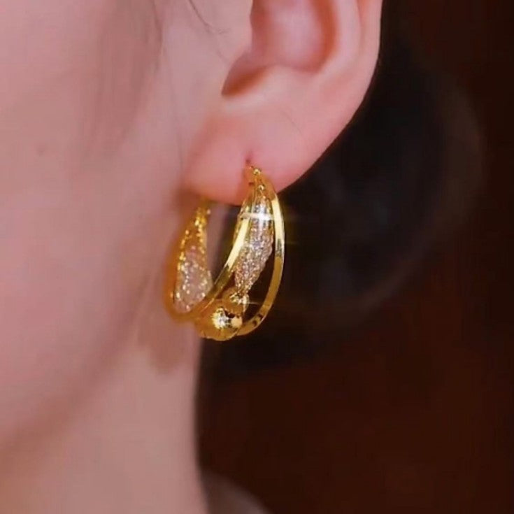Layered Hoop Earrings with Sparkling Crystal Accents