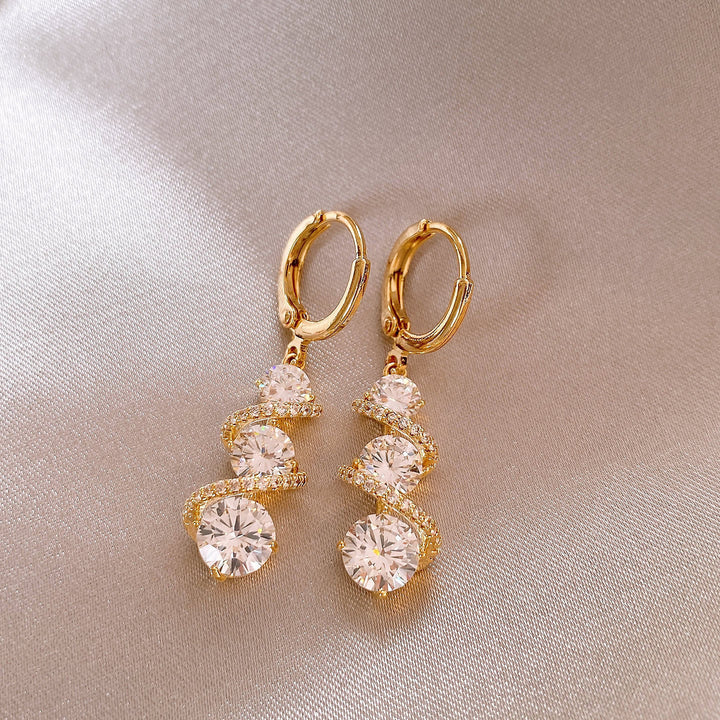 French Luxury Sparkling Spiral Drop Earrings | Minimalist Elegant Dangle Earrings for Women
