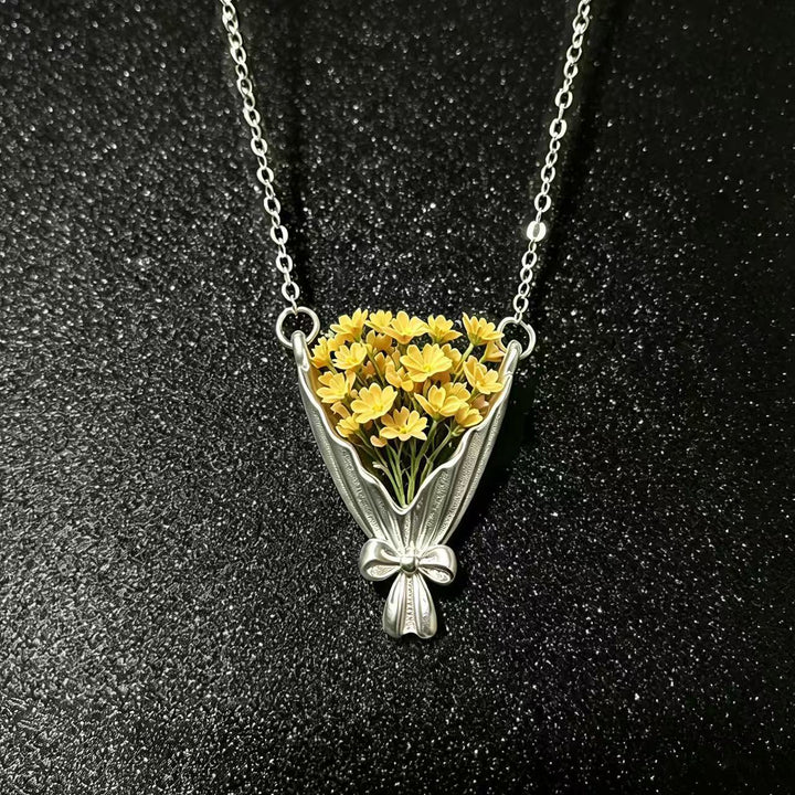Romantic Flower Bouquet Necklace For Women DIY Dried Flower Pendant
