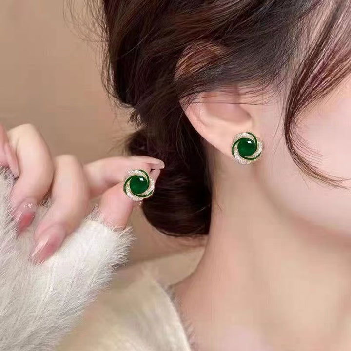 14K Gold Plated Spiral Natural Pearl Diamond Stud Earrings With S925 Sterling Silver Posts