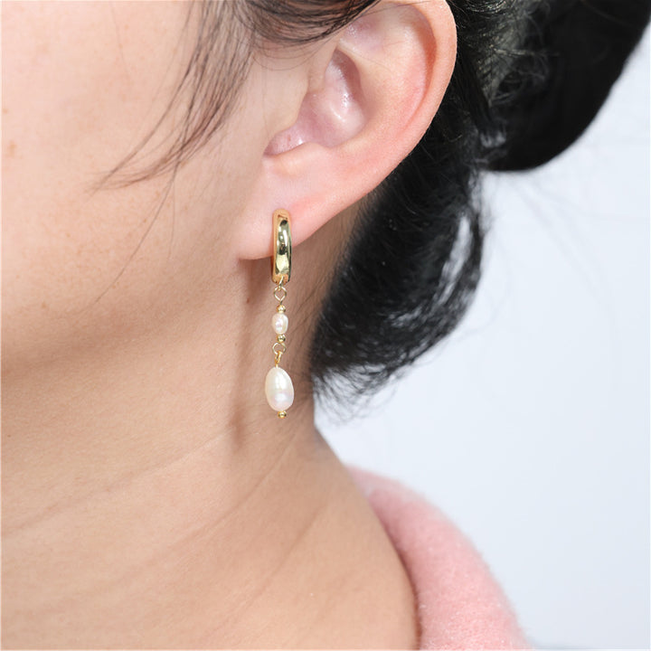 Minimalist Baroque Pearl Drop Huggie Earrings S925 Post