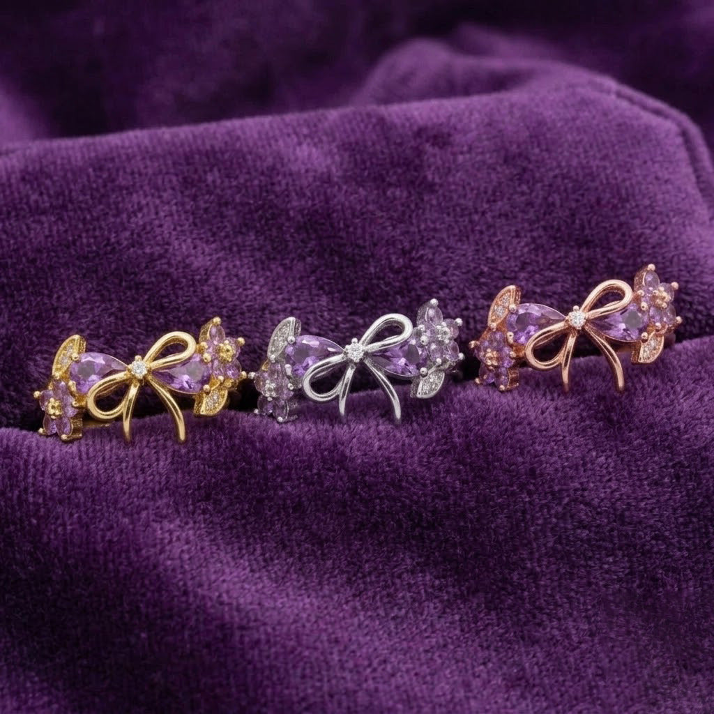 Bow & Floral Gemstone Open Ring