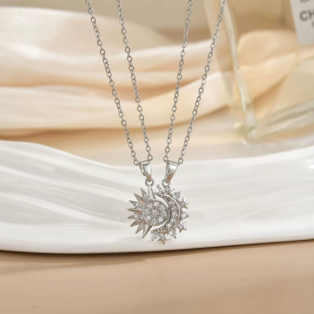 Sun Moon Star Necklace For Couples And Friends Diamond Celestial Pendant