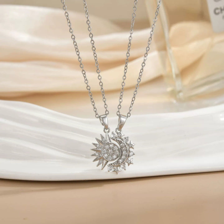 Sun Moon Star Necklace For Couples And Friends Diamond Celestial Pendant