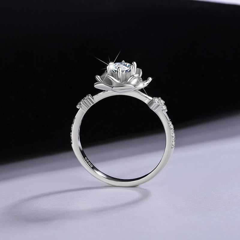 Floral Diamond Ring in Sterling Silver