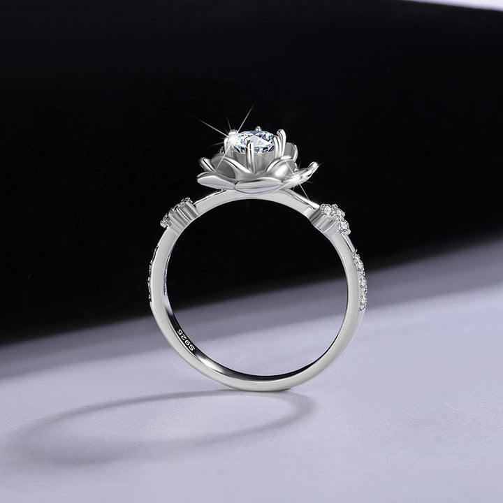 Floral Diamond Ring in Sterling Silver