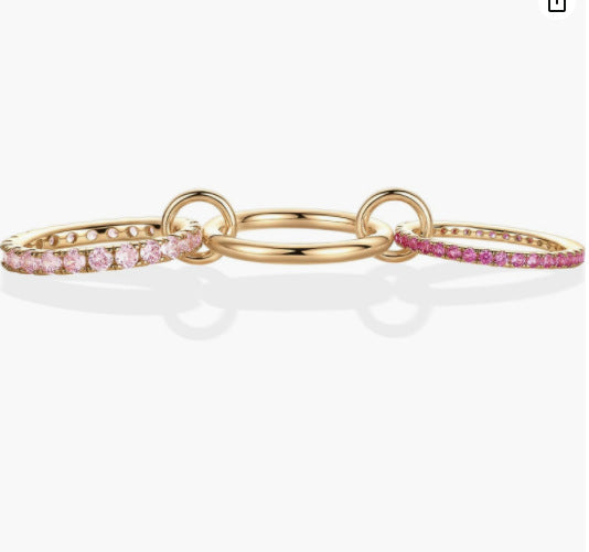 Linked Triple Stack Ring | Pavé Diamond & Polished Band Set