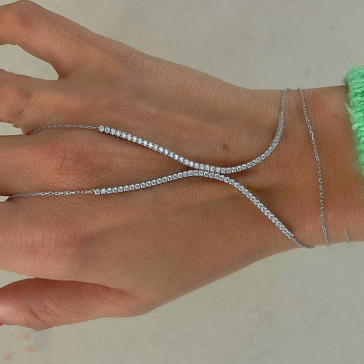 Linked Finger Ring Jewelry Diamond Hand Chain Bracelet