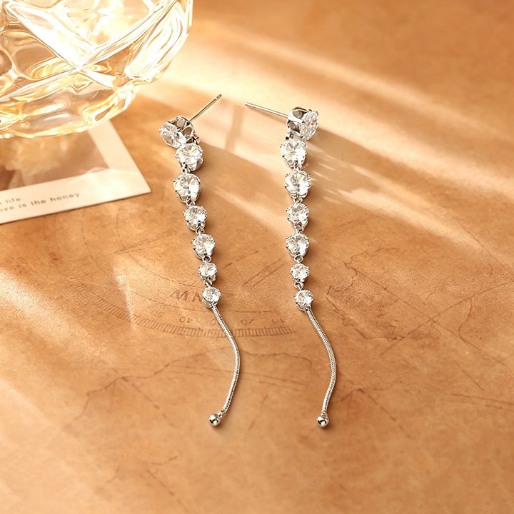 Graduated Diamond Drop Earrings with 925 Sterling Silver