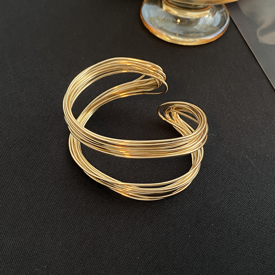 Geometric Line Open Cuff Bangle Bold Minimalist Luxury Statement Jewelry for Women
