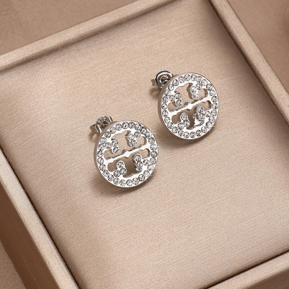S925 Sterling Silver Hollow Circular Diamond Stud Earrings